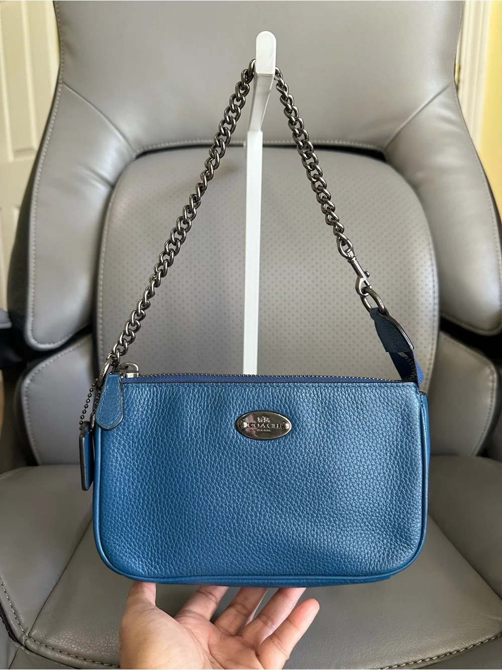 Coach Nolita 19 C1580-F53340 Blue Leather Mini Bag w/ Gunmetal Chain Strap, VGUC
